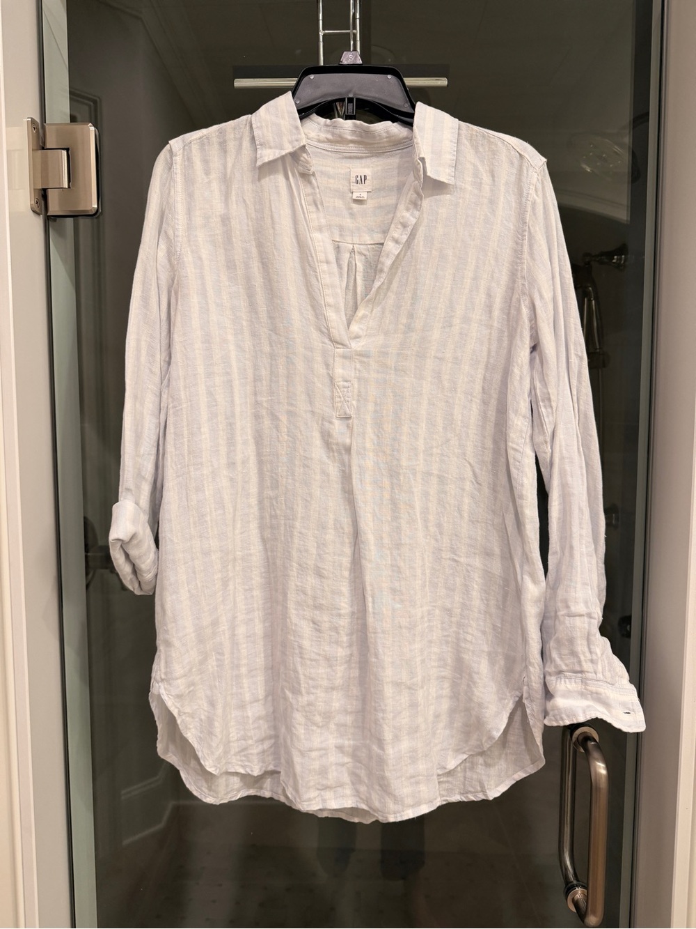 GAP White and Light Blue Striped Women's Tunic Blouse